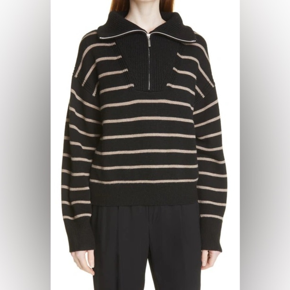 La Ligne Stripe Half Zip Merino Wool Sweater